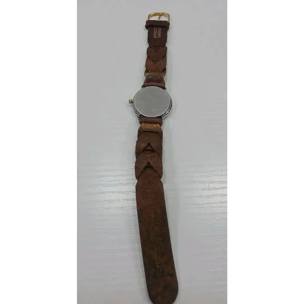 Moulin Quartz Moon Phase Watch Pearl Round Face Brown Band Stars New Battery 280